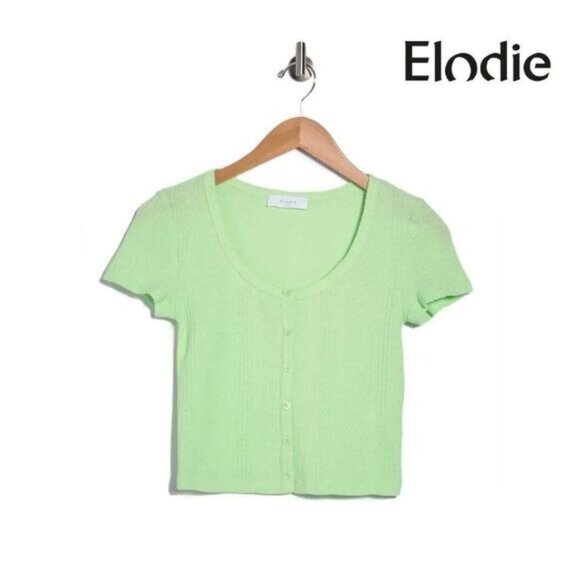 Women's Casual Summer Crop Top Short Sleeve Waffle Knit Button-Up Top - Picture 3 of 3